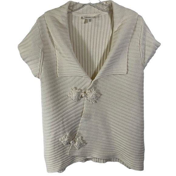 ColdWater Creek Women’s Cream Ivory Cotton Acrylic Blend Knit Short Sleeve Card - Picture 1 of 5